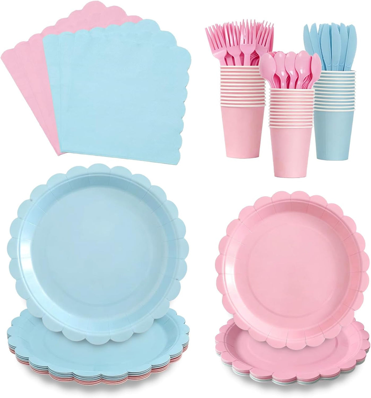 168 Pcs Baby Gender Reveal Plates and Napkins, Tableware set for 24 Guest | 9" Pink Blue Plates, 7" Dessert Plates for Boy or Girl Gender Reveal Party
