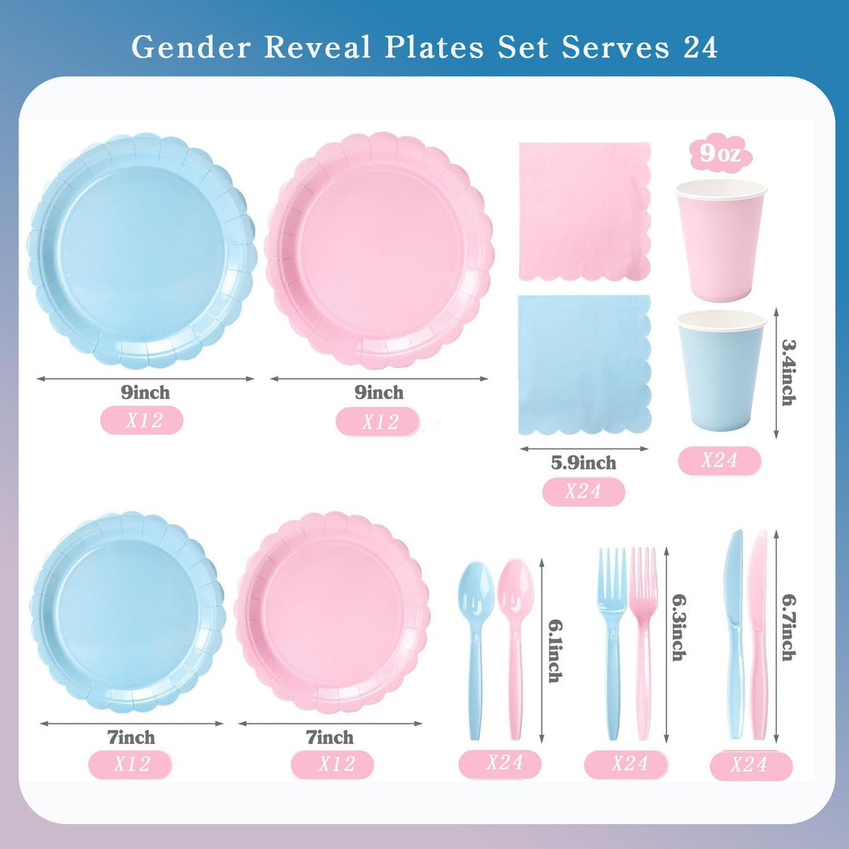 168 Pcs Baby Gender Reveal Plates and Napkins, Tableware set for 24 Guest | 9" Pink Blue Plates, 7" Dessert Plates for Boy or Girl Gender Reveal Party