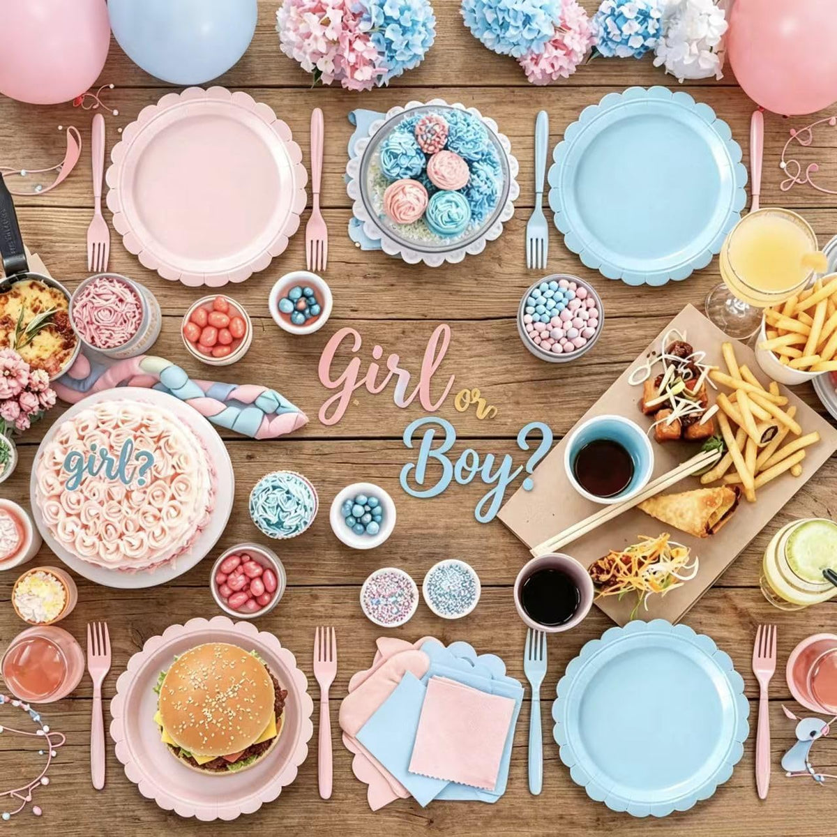168 Pcs Baby Gender Reveal Plates and Napkins, Tableware set for 24 Guest | 9" Pink Blue Plates, 7" Dessert Plates for Boy or Girl Gender Reveal Party