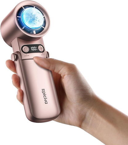 Portable Handheld Fan with Ice Cooler - 25H Runtime, Rechargeable 6800mAh Personal Turbo Fan with Power Bank, Fast Charging, 0-100 Speed, Gifts for Women, Summer Travel Essentials, Rose Gold