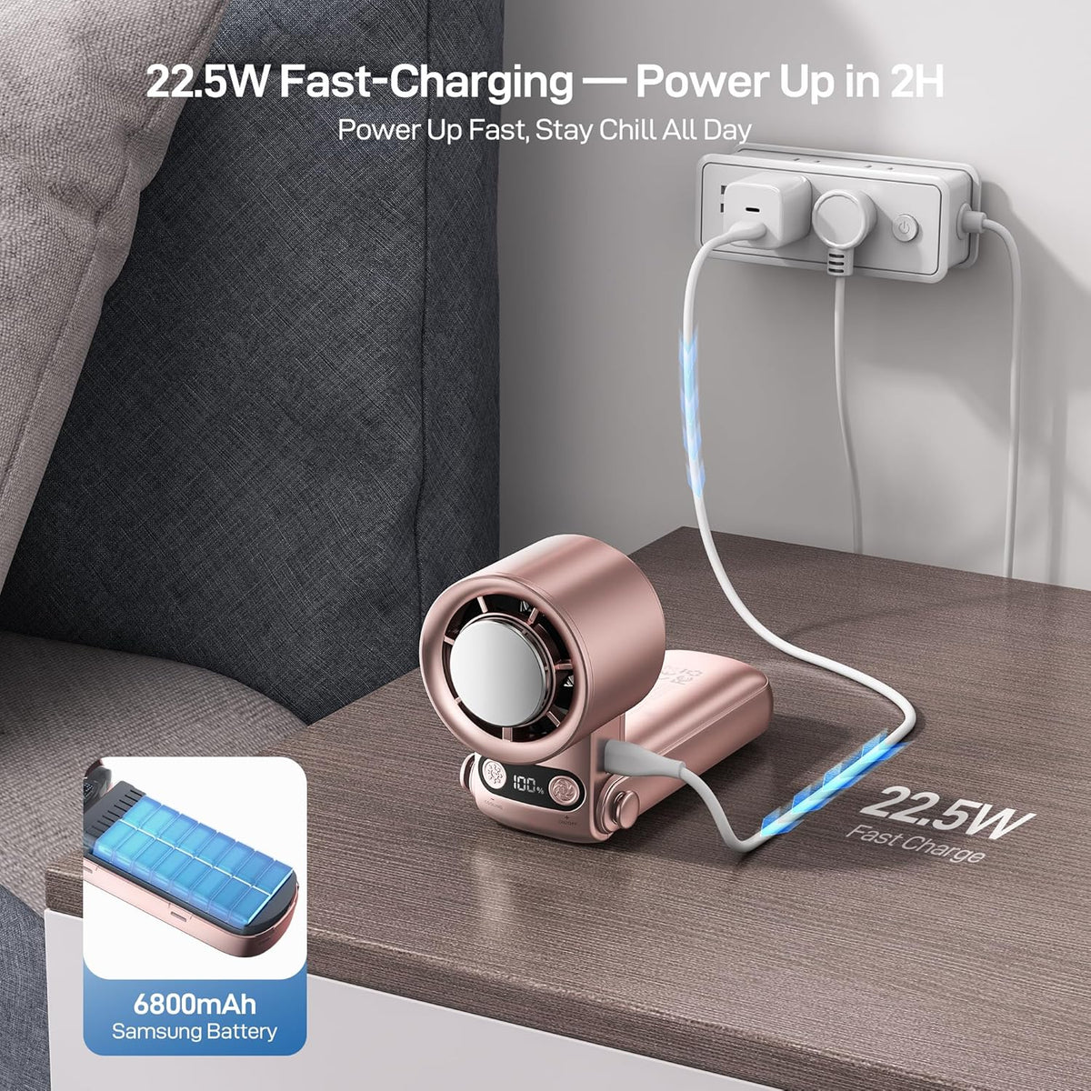 Portable Handheld Fan with Ice Cooler - 25H Runtime, Rechargeable 6800mAh Personal Turbo Fan with Power Bank, Fast Charging, 0-100 Speed, Gifts for Women, Summer Travel Essentials, Rose Gold