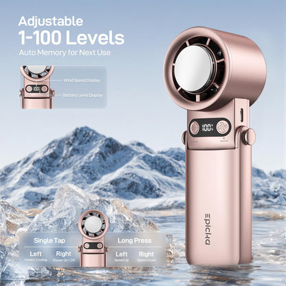 Portable Handheld Fan with Ice Cooler - 25H Runtime, Rechargeable 6800mAh Personal Turbo Fan with Power Bank, Fast Charging, 0-100 Speed, Gifts for Women, Summer Travel Essentials, Rose Gold