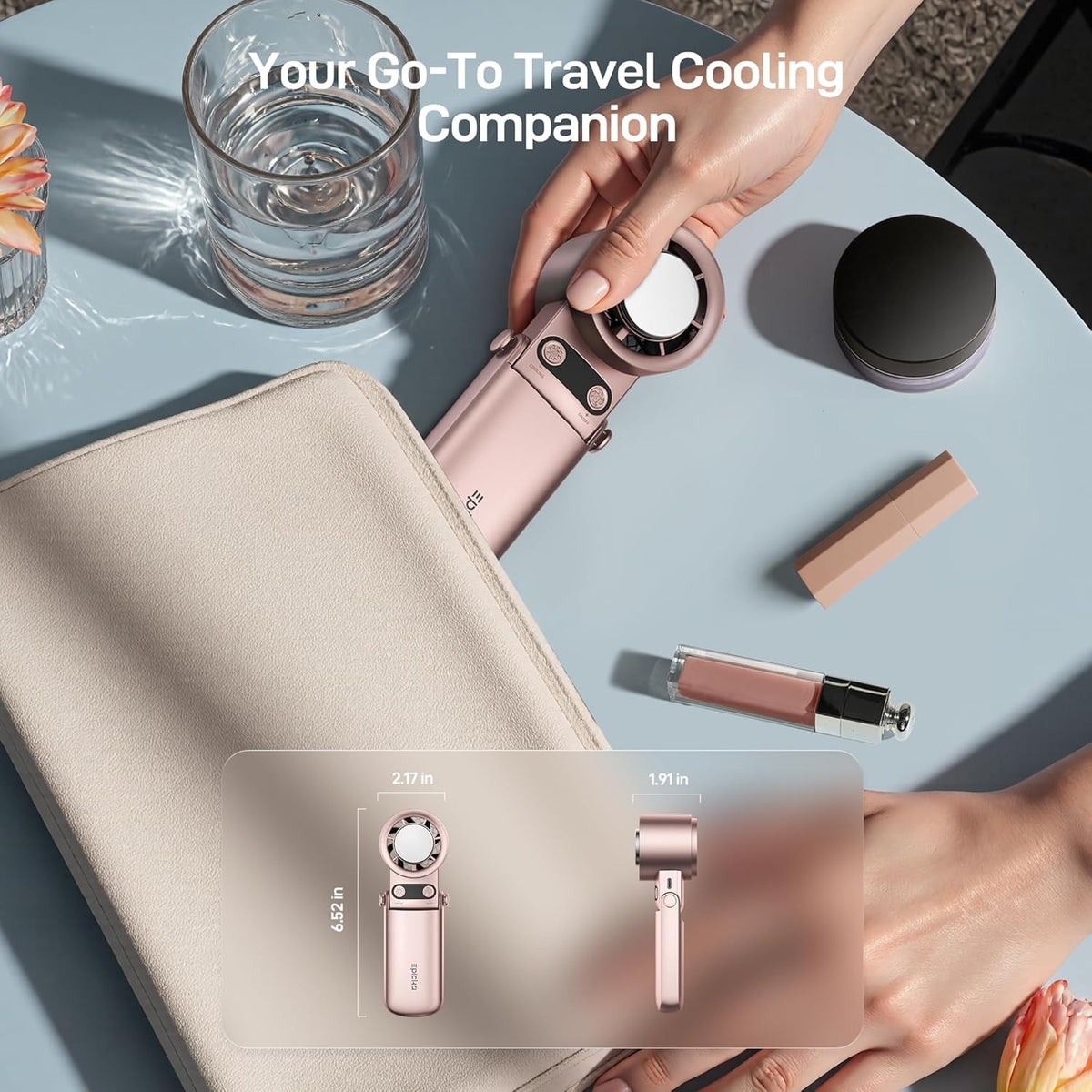 Portable Handheld Fan with Ice Cooler - 25H Runtime, Rechargeable 6800mAh Personal Turbo Fan with Power Bank, Fast Charging, 0-100 Speed, Gifts for Women, Summer Travel Essentials, Rose Gold