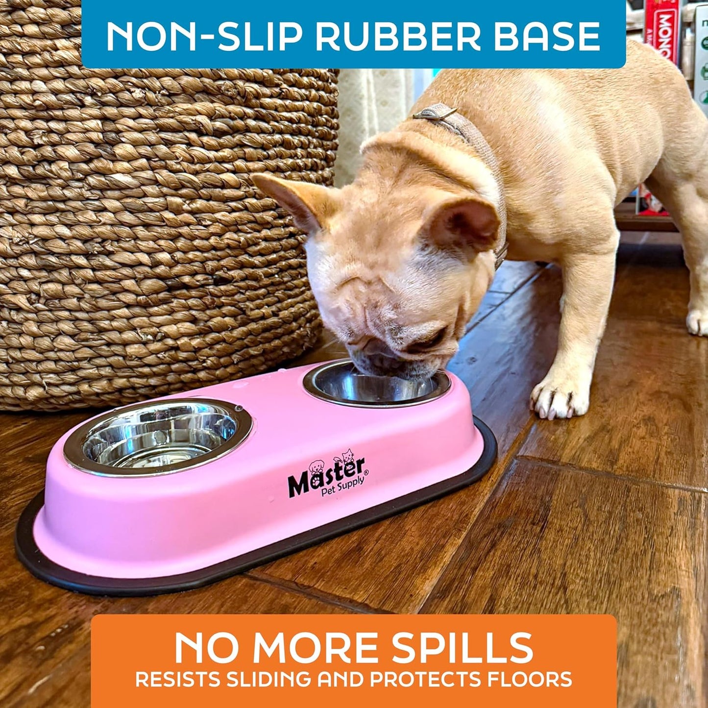 Double Dog Bowls Set with Elevated Base and 2 (8 oz) Stainless Steel Removable Dishes (Hyper Pink) – Double Cat Food Water Bowl, Dog Puppy Food Bowl Set, Rust Resistant