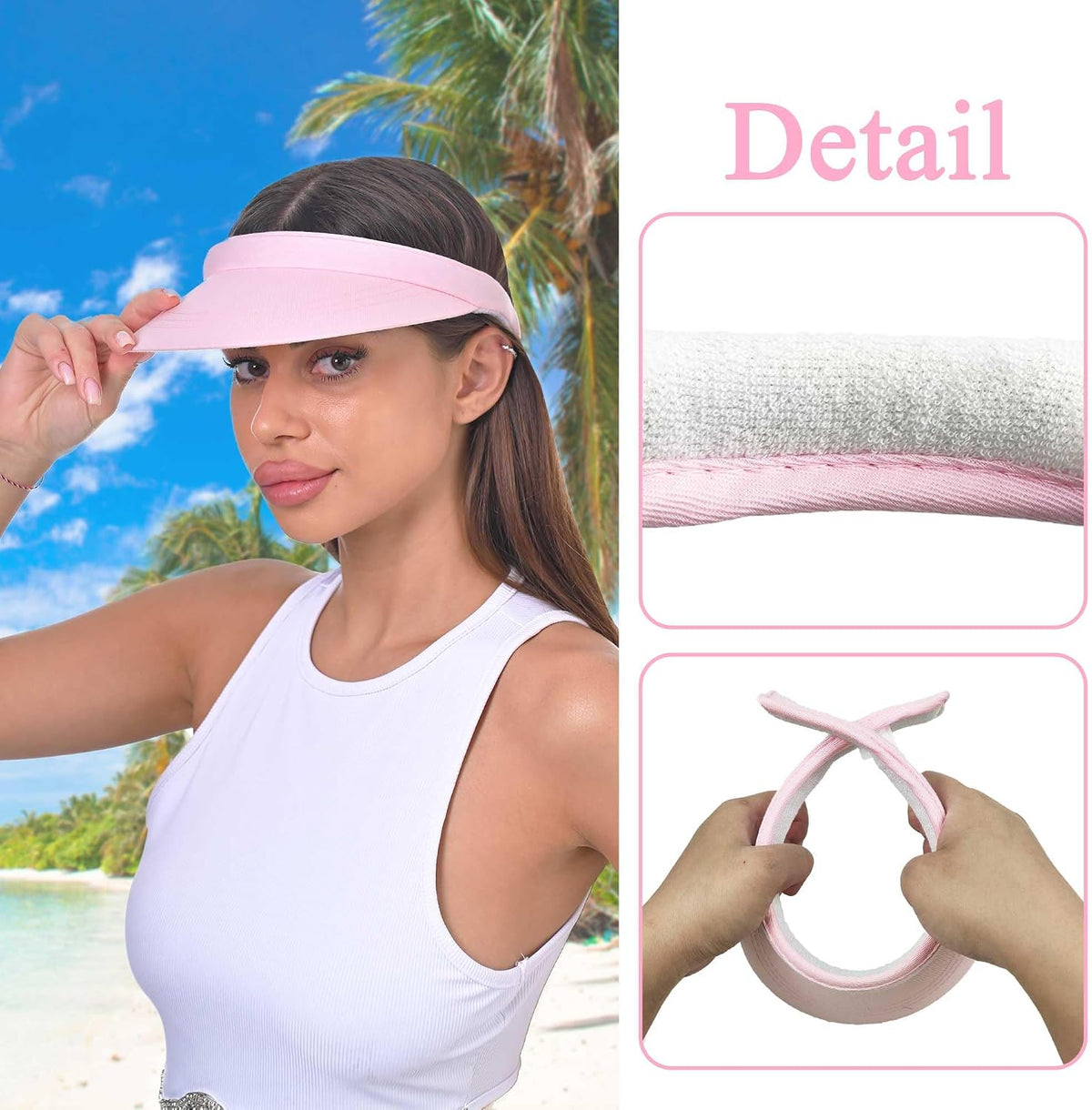 Sun Visor Hats Women Wide Brim Adjustable Clip On Visors Beach Men Hat
