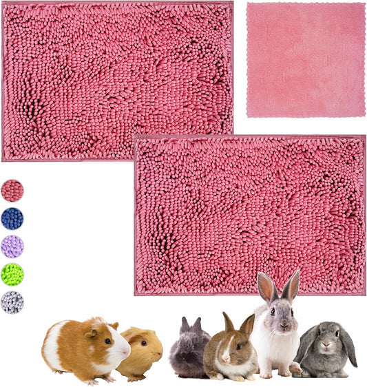 Guinea Pig Cage Liner Bedding 2 PCS, Washable Guinea Pig Bed Mat, Extra Absorbent Rabbit Pee Pad Reusable, Non-Slip Fleece Blanket for Bunny and Small Animal Cage Accessories (Pink, 24"x16")