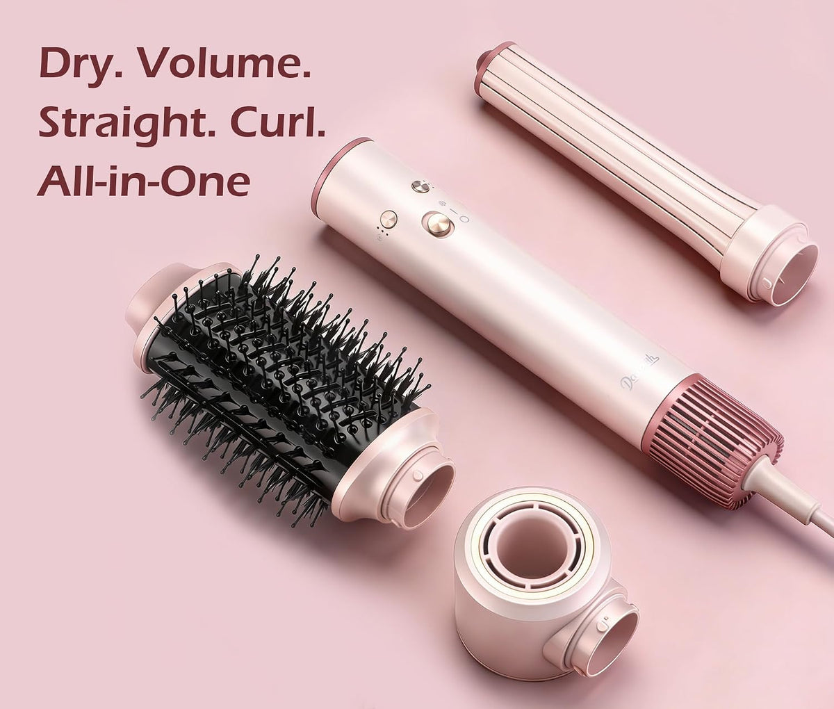 High-Speed Hair Dryer Brush, 3-in-1 Hot Air Styler with Dual-Direction Auto-Wrap Curler, 720 Million Ionic Blow Dryer Brush Fast Drying & Frizz-Free Styling,Includes Travel Bag, Pink