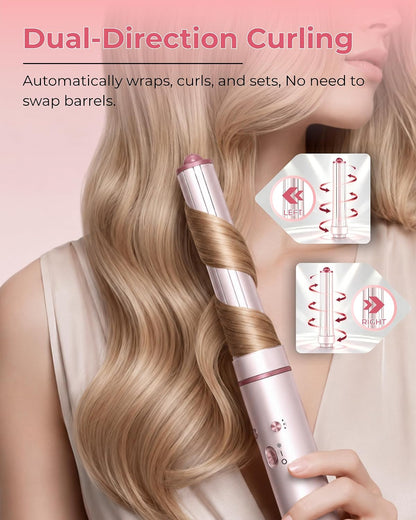 High-Speed Hair Dryer Brush, 3-in-1 Hot Air Styler with Dual-Direction Auto-Wrap Curler, 720 Million Ionic Blow Dryer Brush Fast Drying & Frizz-Free Styling,Includes Travel Bag, Pink