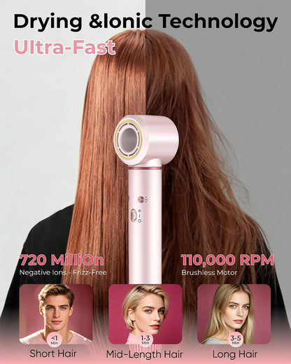 High-Speed Hair Dryer Brush, 3-in-1 Hot Air Styler with Dual-Direction Auto-Wrap Curler, 720 Million Ionic Blow Dryer Brush Fast Drying & Frizz-Free Styling,Includes Travel Bag, Pink