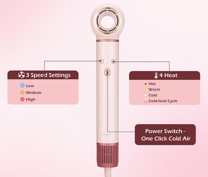 High-Speed Hair Dryer Brush, 3-in-1 Hot Air Styler with Dual-Direction Auto-Wrap Curler, 720 Million Ionic Blow Dryer Brush Fast Drying & Frizz-Free Styling,Includes Travel Bag, Pink