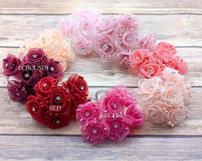 72PC Artificial Organza Rhinestone Craft Flower for Home Craft Decor DIY Wedding Bridal Veil Headband Dress Cake Topper Embellishment Scrapbook Favor Corsage Floral Bouquet Arrangement (Peach)