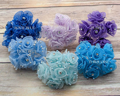 72PC Artificial Organza Rhinestone Craft Flower for Home Craft Decor DIY Wedding Bridal Veil Headband Dress Cake Topper Embellishment Scrapbook Favor Corsage Floral Bouquet Arrangement (Peach)