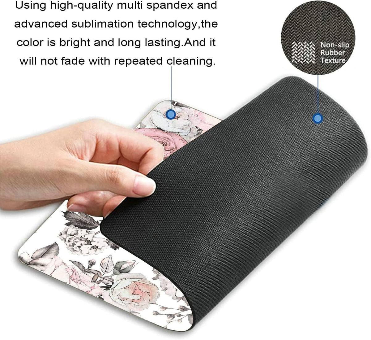 Pink Flowers and Leaves Mouse pad Custom, Retro Spring Floral Branch Rose in Pastel Color Gray Personality Desings Gaming Mouse Pad 9.5"x7.9"x0.12" Inch