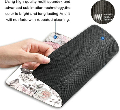 Pink Flowers and Leaves Mouse pad Custom, Retro Spring Floral Branch Rose in Pastel Color Gray Personality Desings Gaming Mouse Pad 9.5"x7.9"x0.12" Inch