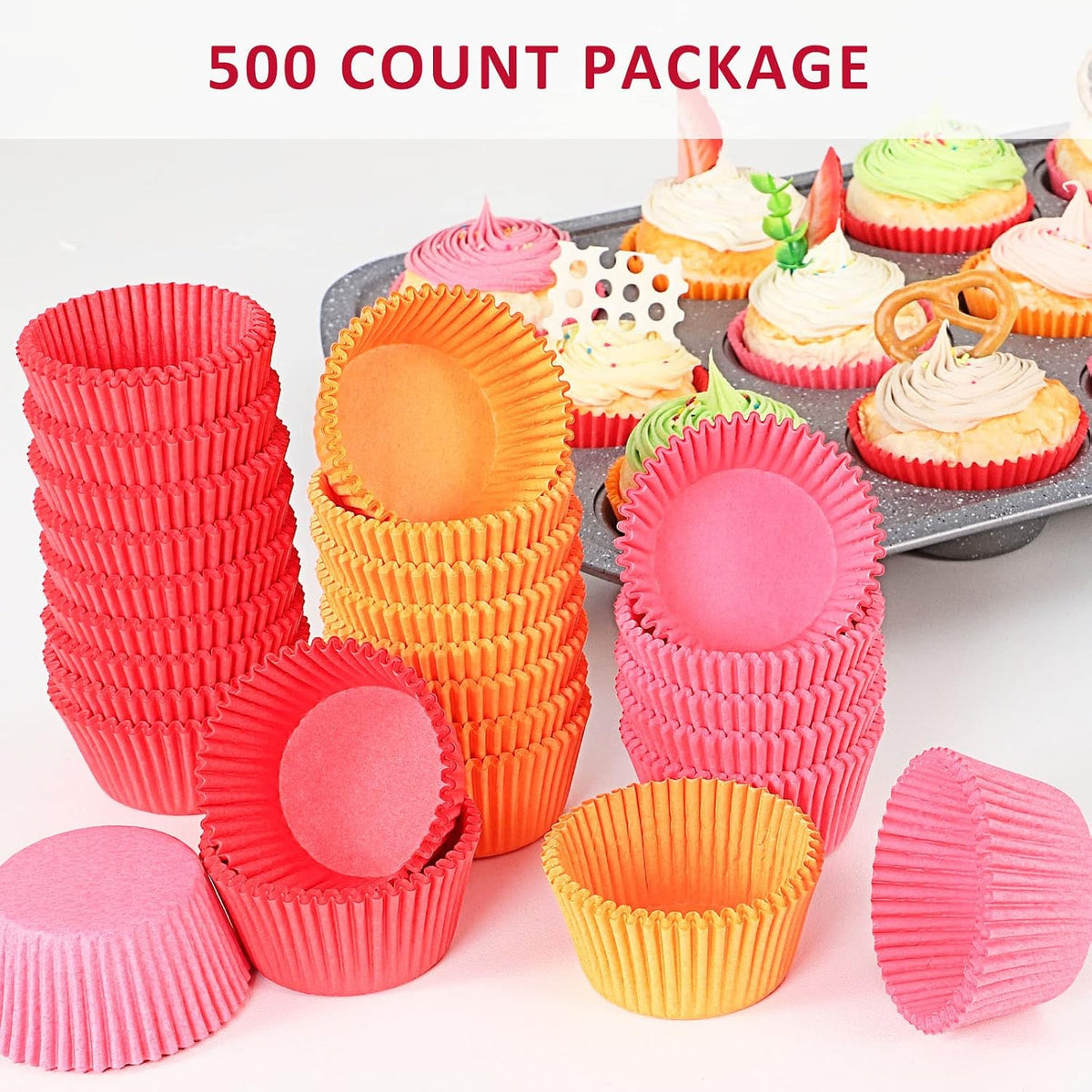 500-Count Pink Cupcake Liners for Baking Standard Paper Muffin Cups