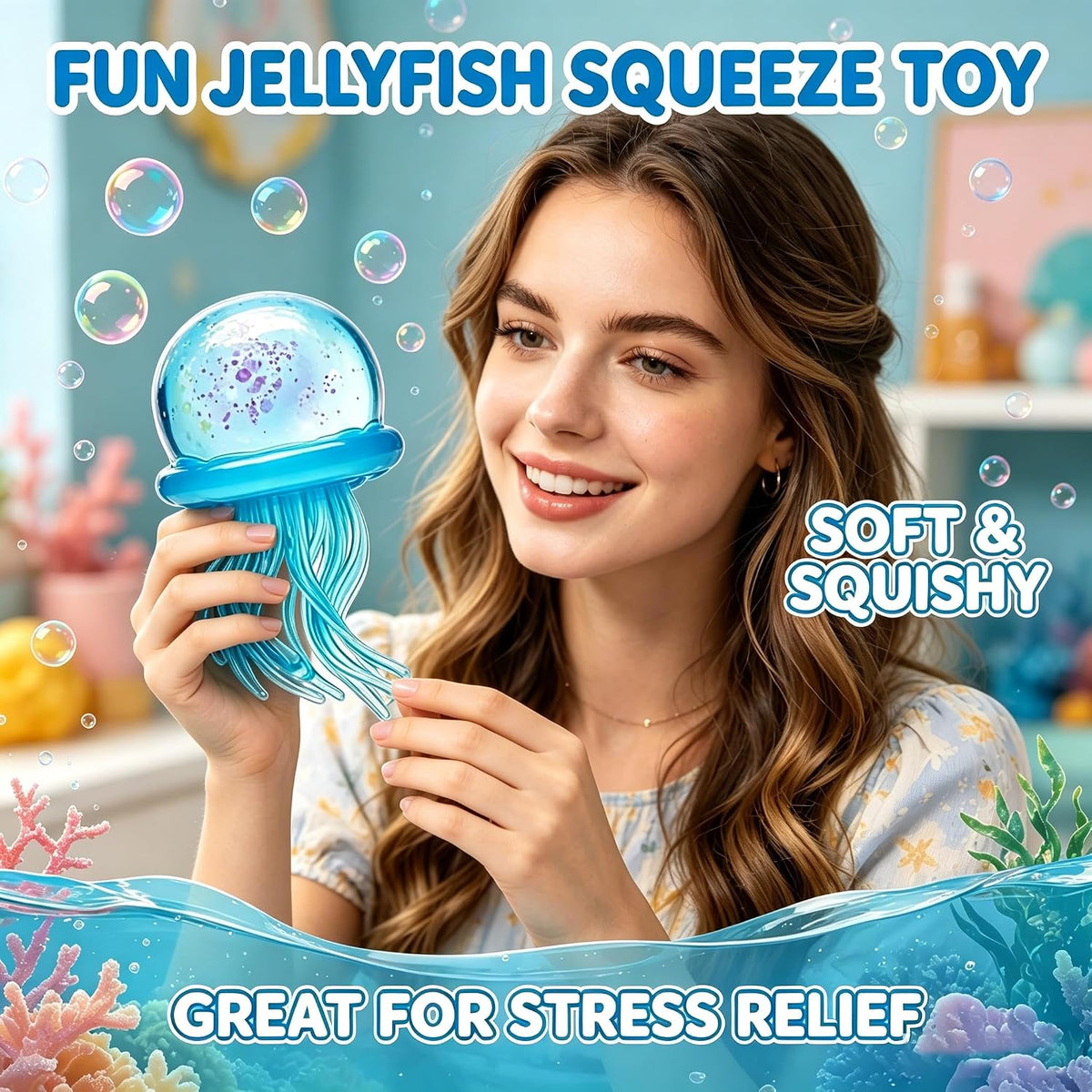 Jellyfish Squeeze Toys, Malt Sugar Balls , Sensory Toy with a Super Solid Squish for Adult, Squishy Ultra Squishy and Moldable Slow Rise (Pink)