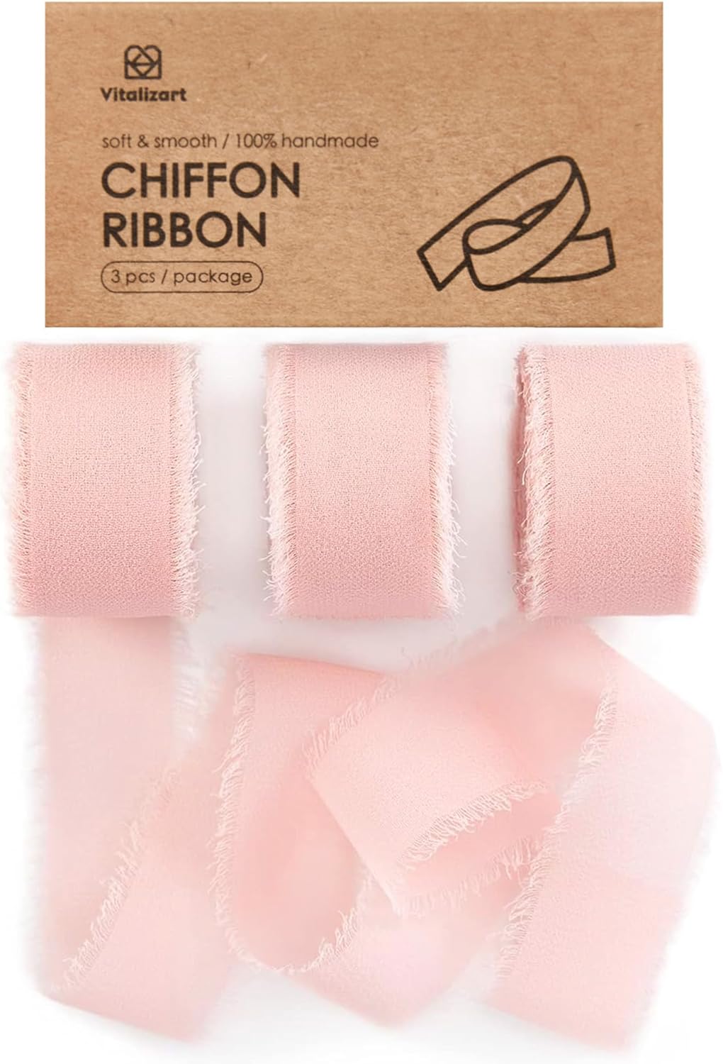 Light Pink Chiffon Silk Ribbon 1" x 21 Yd Handmade Frayed Fringe