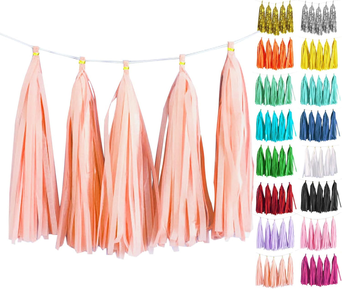 Peach Tassel Garland 20 Pcs, Tissue Paper Tassels Garland Banner for Party Birthday Wedding Decoration Supplies Table Decor Balloon Tails