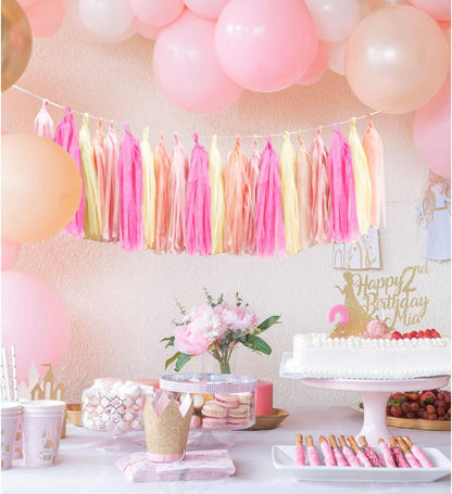 Peach Tassel Garland 20 Pcs, Tissue Paper Tassels Garland Banner for Party Birthday Wedding Decoration Supplies Table Decor Balloon Tails