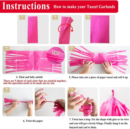 Peach Tassel Garland 20 Pcs, Tissue Paper Tassels Garland Banner for Party Birthday Wedding Decoration Supplies Table Decor Balloon Tails