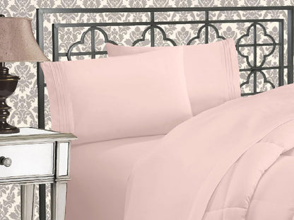 Luxurious 1500 Premium Hotel Quality Microfiber Three Line Embroidered Softest 4-Piece Bed Sheet Set, Wrinkle and Fade Resistant, California King, Blush Pink