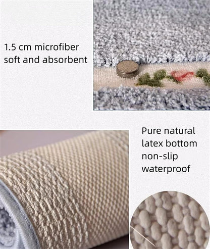Pretty Floral Rural Style Rug, Soft Non-Slip Embroidered Oval Doormat Floor Mat Bath Mat, Bathroom Shower Rug Bedroom Living Room Carpet (15.7x23.6inches, Pink)