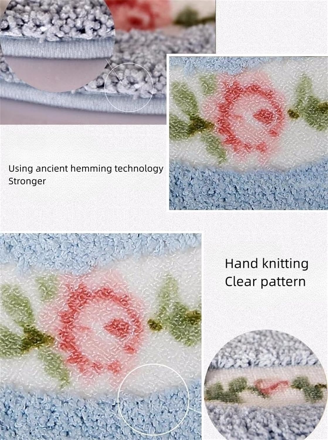 Pretty Floral Rural Style Rug, Soft Non-Slip Embroidered Oval Doormat Floor Mat Bath Mat, Bathroom Shower Rug Bedroom Living Room Carpet (15.7x23.6inches, Pink)