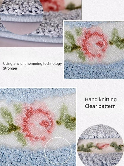 Pretty Floral Rural Style Rug, Soft Non-Slip Embroidered Oval Doormat Floor Mat Bath Mat, Bathroom Shower Rug Bedroom Living Room Carpet (15.7x23.6inches, Pink)
