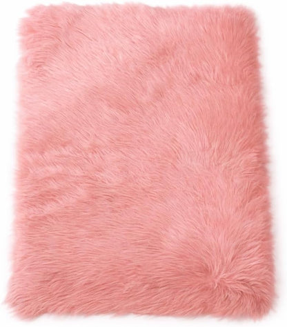 Pink Fluffy Fur Rug Fuzzy Furry Faux Sheepskin Pink Carpet 2x3 for Girls Bedroom Bedside Playroom Small Decor Cute Plush Washable Rectangle
