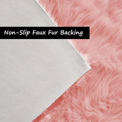 Pink Fluffy Fur Rug Fuzzy Furry Faux Sheepskin Pink Carpet 2x3 for Girls Bedroom Bedside Playroom Small Decor Cute Plush Washable Rectangle