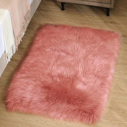 Pink Fluffy Fur Rug Fuzzy Furry Faux Sheepskin Pink Carpet 2x3 for Girls Bedroom Bedside Playroom Small Decor Cute Plush Washable Rectangle