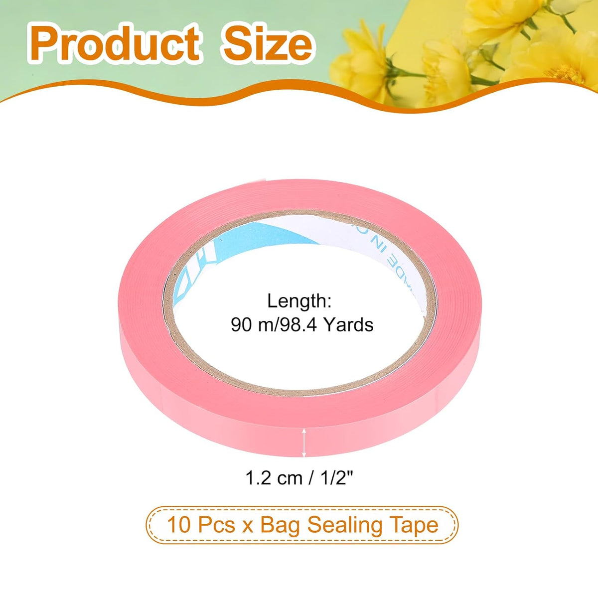 10 Pcs Poly Bag Sealing Tape, 1/2" x 100 Yard Plastic Bag Sealer Tape Packaging Sealing for Shops Packaging Food Vegetable Meat Cake Bread Freezer Ice, Pink