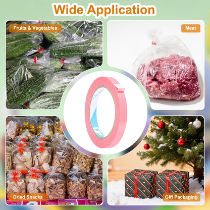 10 Pcs Poly Bag Sealing Tape, 1/2" x 100 Yard Plastic Bag Sealer Tape Packaging Sealing for Shops Packaging Food Vegetable Meat Cake Bread Freezer Ice, Pink