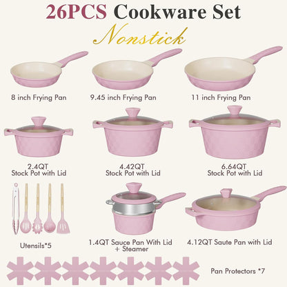 26PCS Pots Pans Set Non Stick Cookware