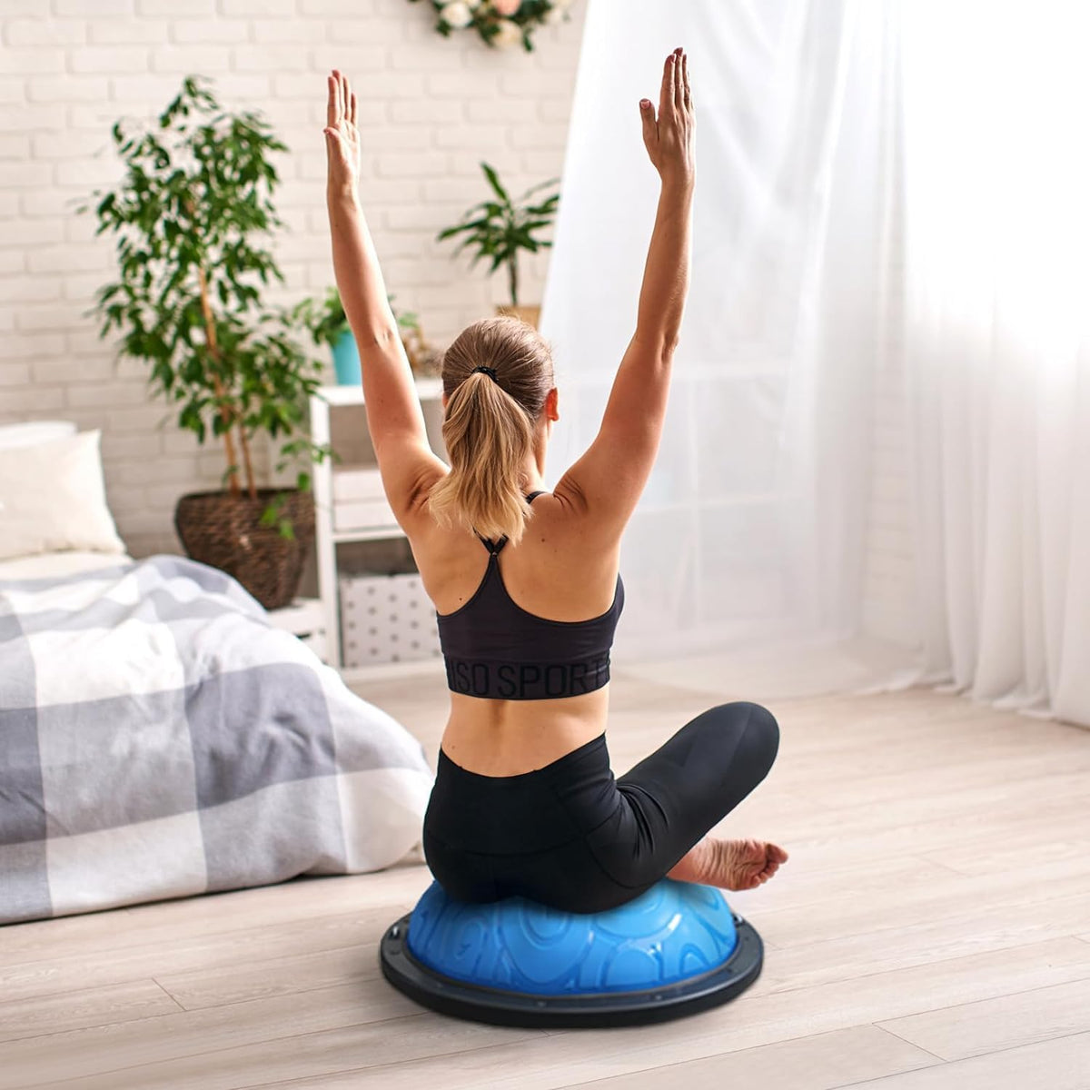 Balance Ball Trainer - Half Exercise Ball with Inflation Pump & Resistance Bands - Anti-Burst PVC Stability Trainer for Home Gym, Yoga, Core Training - 660 lbs Capacity
