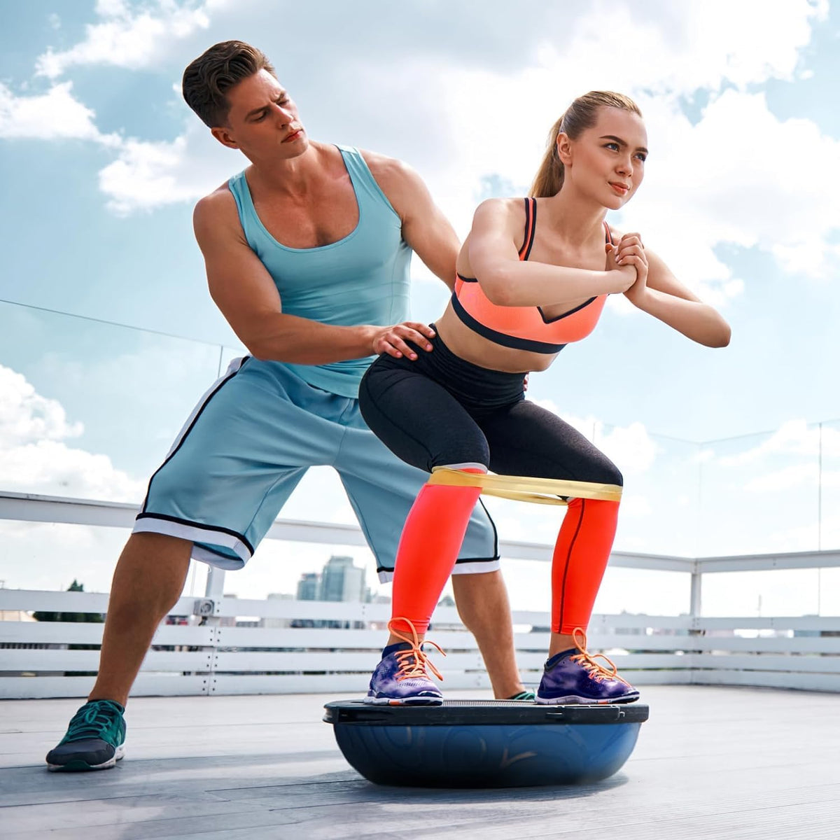 Balance Ball Trainer - Half Exercise Ball with Inflation Pump & Resistance Bands - Anti-Burst PVC Stability Trainer for Home Gym, Yoga, Core Training - 660 lbs Capacity