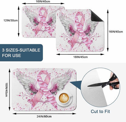 Pink Ribbon Wings Dish Drying Mat for Kitchen Counter, Absorbent Quick Dry Coffee Bar Mat Pad Thin Diatomaceous Sink Mats, Bows Flowers Love Heart Abstract Non Slip Dish Drainer Mats 12''x16''