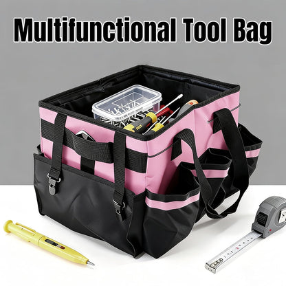 Multi - Purpose Cleaning Tool Organizer Tote Bag, Large Capacity with Adjustable Compartments, Portable Hand Strap & Adjustable Shoulder Strap for Cleaning, Gardening, Car Organization (Pink)