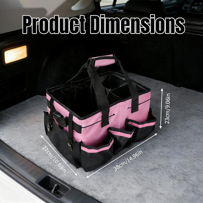 Multi - Purpose Cleaning Tool Organizer Tote Bag, Large Capacity with Adjustable Compartments, Portable Hand Strap & Adjustable Shoulder Strap for Cleaning, Gardening, Car Organization (Pink)
