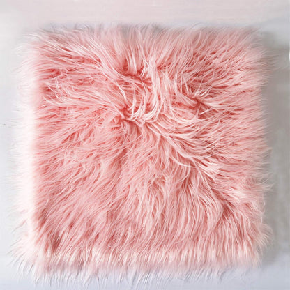 Faux Fur Throw Pillow Covers 18x18 Inch Home Decor Luxury Long Fur Mongolian Soft Square Cushion Cover 100% Polyester Floor Pillowcase for Couch 45x45cm, Pink, 2 Pieces