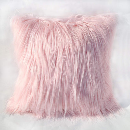 Faux Fur Throw Pillow Covers 18x18 Inch Home Decor Luxury Long Fur Mongolian Soft Square Cushion Cover 100% Polyester Floor Pillowcase for Couch 45x45cm, Pink, 2 Pieces