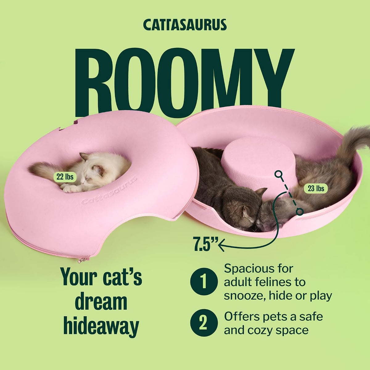 Peekaboo Cat Cave Donut for Multiple & Large Cats up to 30-45 lbs, 3-in-1 Self Warming Cat Bed, Tunnel & Scratcher for Indoor Cats, Washable & Detachable Small Dog Bed (Pink, Large)
