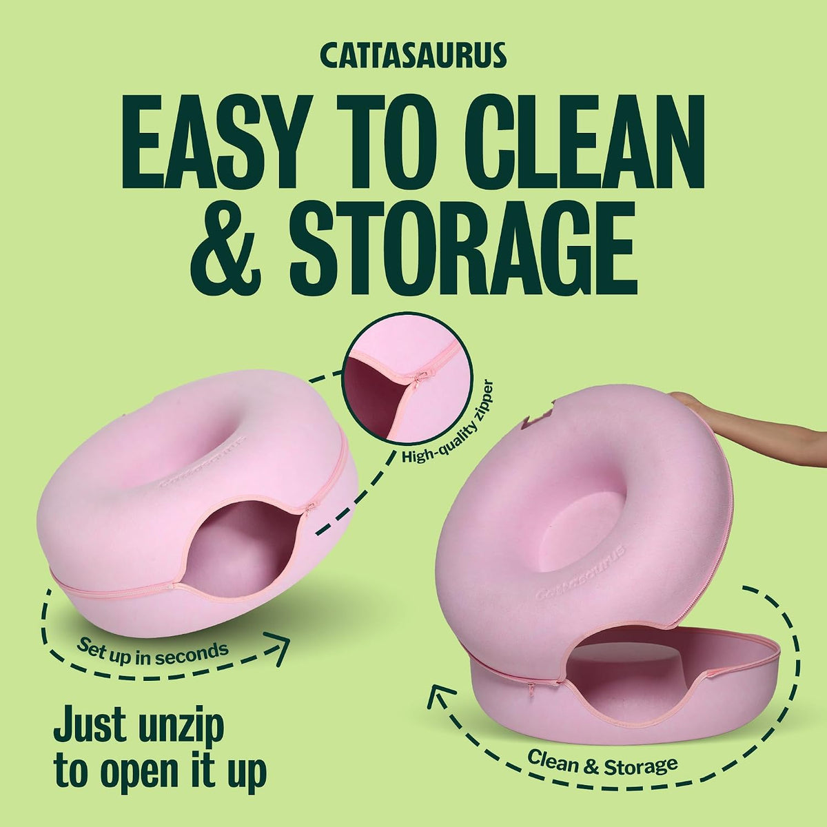 Peekaboo Cat Cave Donut for Multiple & Large Cats up to 30-45 lbs, 3-in-1 Self Warming Cat Bed, Tunnel & Scratcher for Indoor Cats, Washable & Detachable Small Dog Bed (Pink, Large)