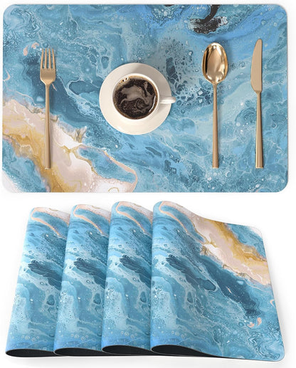 PU Leather Placemats Set of 4, 12"x18" Waterproof Table Mats, Seafoam