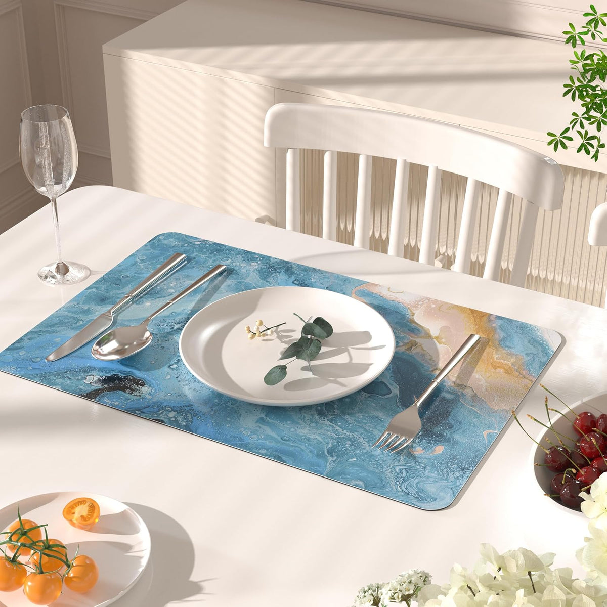 PU Leather Placemats Set of 4, 12"x18" Waterproof Table Mats, Seafoam