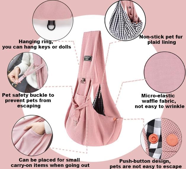 Dog Sling Carrier Soft Breathable for Small Dogs Cats 3-12 lbs,Pink