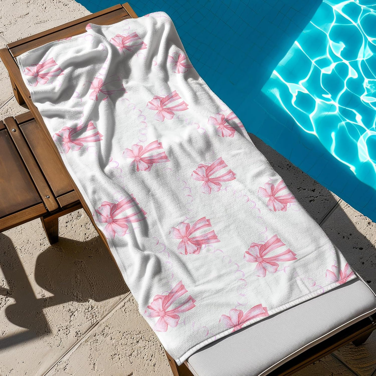 Coquette Pink Bow Beach Towel, Preppy Girls Bath Towels, Pink Bow Gifts for Women, Preppy Girly Aesthetic Pool Swim Towels for Girls Bathroom Decor, 60x30 Inches