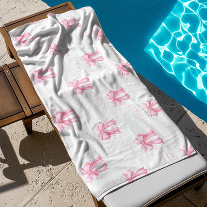 Coquette Pink Bow Beach Towel, Preppy Girls Bath Towels, Pink Bow Gifts for Women, Preppy Girly Aesthetic Pool Swim Towels for Girls Bathroom Decor, 60x30 Inches