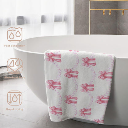 Coquette Pink Bow Beach Towel, Preppy Girls Bath Towels, Pink Bow Gifts for Women, Preppy Girly Aesthetic Pool Swim Towels for Girls Bathroom Decor, 60x30 Inches