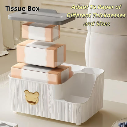 Multifunctional Tissue Box Cover with Storage,Square Tissue Box Holder and Remote Box,Modern Cube Tissue Cover Bedside Organizer for Nightstand End Table. (Pink)